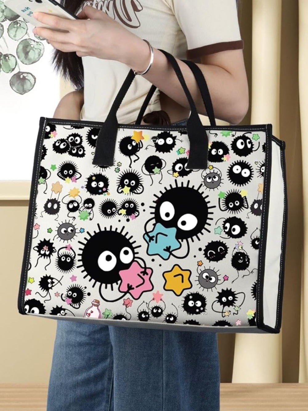 NWT Spirited Away Soot Sprite Tote Shopper Shoulder Bag Two-Way White Black Pink